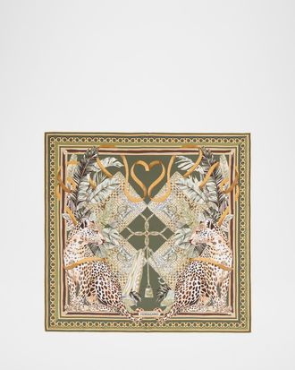 Ferragamo Poised Leopards Print Silk Scarf