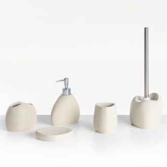 Beliani Beliani - Conjunto De Accesorios De Ba&ntilde;o Jabonera Dispensador De Jab&oacute;n Escobilla Para El Inodoro Vaso Soporte Para Cepillos De Dientes Beige Claro Coa