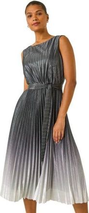 Roman Womens Pleated Ombre Midi Dress - Silver - Size 18 UK
