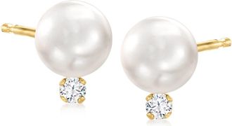 Ross-Simons 7-7.5mm Cultured Akoya Pearl and. Diamond Accent Earrings in 14kt Yellow Gold