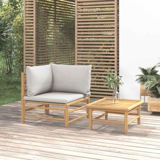 vidaXL Set De Muebles De Jard&iacute;n 2 Piezas Bamb&uacute; Y Cojines Gris Claro Vidaxl