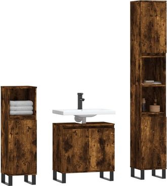 Berkfield Home Modern 3 Piece Bathroom Cabinet Set Smoked Oak Engineered Wood in Brown