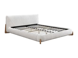 Vente-Unique Cama 180 x 200 cm - Tela rizada - Blanco y natural - GAMURA