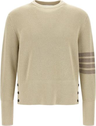 Thom Browne Cotton 4-Bar Pullover - Heren - Ronde hals truien - Beige - L - Katoen - Truien & Vesten