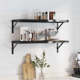 vidaXL Wall Shelves 2 pcs 75x30x3 cm Black Stainless Steel vidaXL