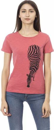 Trussardi Womens Zebra Graphic Tee Short Sleeves - Coral Cotton - Size X-Small