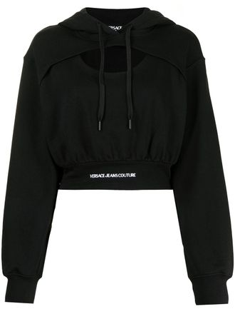 Versace Jeans Couture logo-waistband cut-out hoodie - women - Cotton - 36 - Black