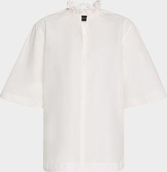Brandon Maxwell Cecilia Ruffle-Collar Short-Sleeve Shirt