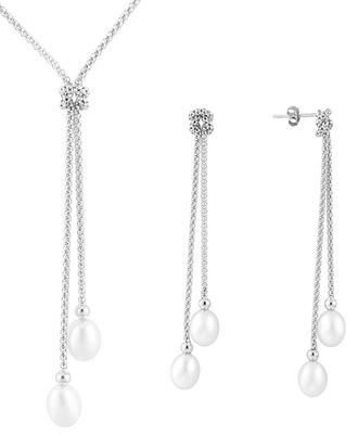 Splendid Pearls Silver 7.5-8Mm Freshwater Pearl Necklace & Earrings Set