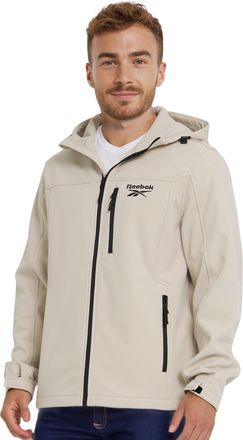 Reebok Waterproof Soft Shell Jacket Mens - Micro Fleece Bonded Softshell Windbreaker with Hood, Lightweight Rain Coat, Stucco, L