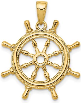 Diamond2Deal 14k Yellow Gold 3D Ships Wheel Pendant