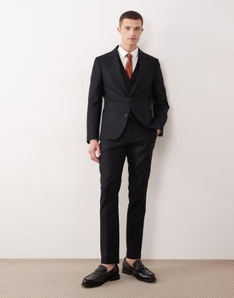 Asos Pantaloni da abito skinny in misto lino nero