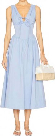 Astr Maili Corset Poplin Midi Dress In Blue