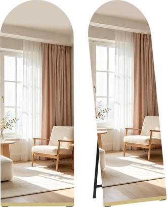 OEM Espejo De Cuerpo Entero Curvado 160x50 Cm Sin Marco Base De Madera Espejo De Pie Transparente