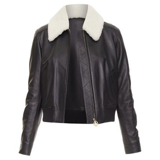 Lanvin black lambskin leather shearling collar aviator bomber