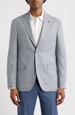 Jack Victor Midland Contemporary Fit Light Grey Plaid Wool & Silk Sport Coat at Nordstrom, Size 46Regular