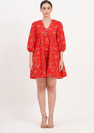 Leota Zariah Empire Waist Mini Dress Lucky Cheetah Poppy Red