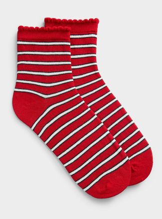 Simons Womens Scalloped-hem striped ankle socks