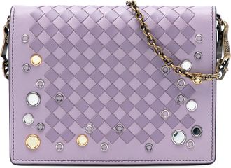 Bottega Veneta Pre-owned Womens Nappa Intrecciato Studded Wallet On Chain - Lilac Leather - One Size