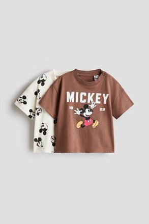 H&M 2-pack Printed T-shirts in Brown/mickey Mouse at Nordstrom, Size 18M