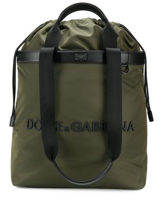 Dolce & Gabbana logo-embossed leather-trim tote bag - men - Calf Leather/Polyester/Rubber - OS - Green