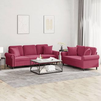 vidaXL Vidaxl - Juego De Sof&aacute;s Con Cojines 2 Piezas Terciopelo Rojo Tinto