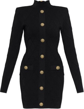 Balmain Jurk Met Decoratieve Knopen - Dames - Korte kleedjes - Zwart - S - Polyester - Kleedjes