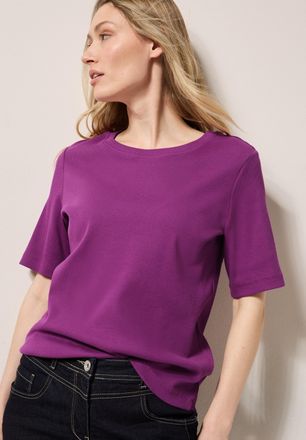 Cecil T-Shirt CECIL, Damen, Gr. XXL (46), rosa (anemone pink), Feinripp, Obermaterial: 95% Baumwolle, 5% Elasthan, Strukturmuster, unifarben, regular fit ta