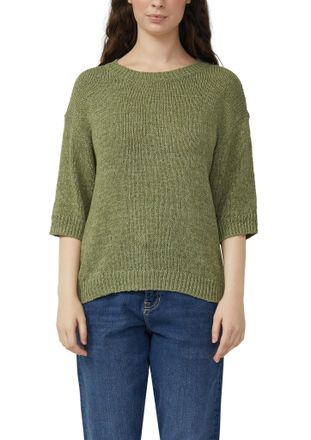 s.Oliver 3/4 Arm-Pullover S.OLIVER, Damen, Gr. 34, khaki, Strick, Obermaterial: 60% Baumwolle, 40% Polyamid, unifarben, l&auml;ssig geschnitten h&uuml;ftbedeckend, Rundh