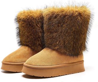 Generic Womens Snow Boots Chunky Sole Ankle Booties Suede Upper Fur Lined Mid-Calf Winter Shoes For Cold Weather(Brown,6.5)