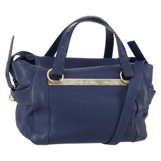 Chlo&eacute; Bridget Convertible Satchel Leather Navy Leather Handbag (Pre-Owned)