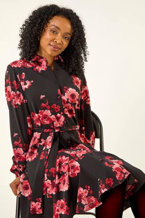 Roman Floral Print Shirt Dress