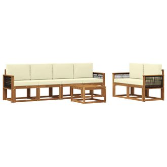 vidaXL Conjunto De Sof&aacute;s De Exterior Con Coj&iacute;n 6 Pcs Natural Y Crema Vidaxl