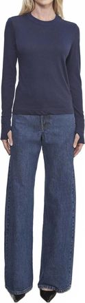 Enza Costa Cashmere Easy Cuffed Crew Top In Midnight Blue