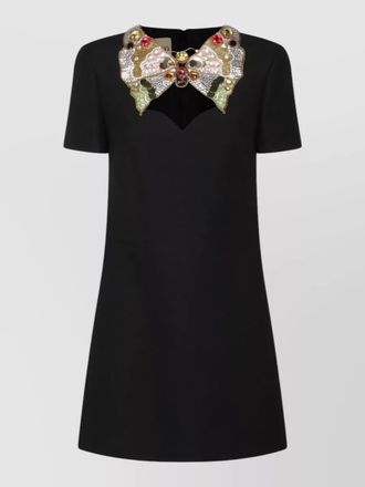 Valentino dress knee length embellished neckline short sleeves