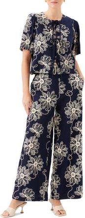 Fifteen Twenty Nadine Floral Embroidery Woven Shirt in Navy at Nordstrom, Size X-Small