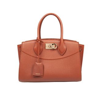 Ferragamo Studio Hammered Leather Handbag Cognac Color