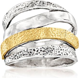 Ross-Simons Two-Tone Sterling Silver Textured and Polished Multi-Row Ring