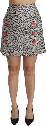 Dolce & Gabbana Womens Silver Pattern A-Line High Waist Skirt Black Polyester Silk Nylon