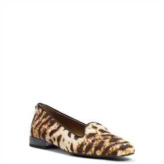 Donald J Pliner Womens Reena Calf Hair Cushioned Footbed Flat Shoes In Tan, Brown