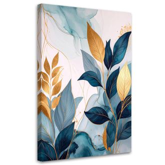 Feeby Cuadro En Lienzo, Hojas Azules Abstractas Plantas Glamour, 80x120
