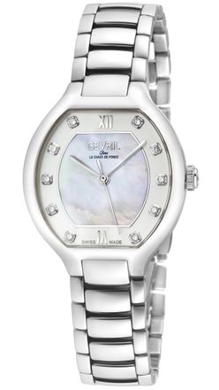 Gevril Group Womens Lugano Swiss Diamond Watch, White MOP Dial,316L Stainless Steel Case, 316L Bracelet - Silver - One Size