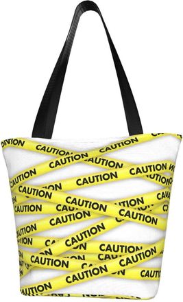 AOOEDM Caution Yellow Adhesive Tape Reusable Grocery Bag Shopping Bag Casual Shoulder Bag Handbag for Men Women ECO Market Bag Beach Bag Travel Totes