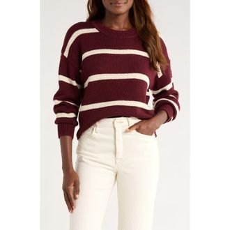 Marine Layer Berkeley Stripe Merino Wool Blend Sweater in Cherry at Nordstrom, Size Large