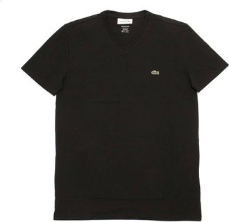 Lacoste Mens Standard Short Sleeve Pima V-Neck Tee In Black