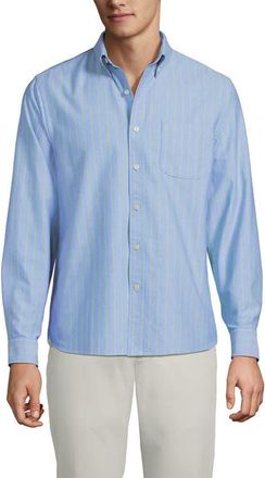 Lands End Traditional Fit Comfort-First Sail Rigger Oxford Shirt in Clear Blue/green Stripe at Nordstrom, Size Xx-Large