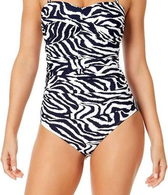 Anne Cole Printed Twist Front One Piece Swimsuit In Black And White