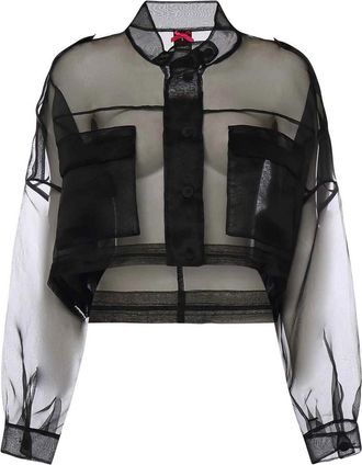 Pinko Cropped Pea Coat In Pure Silk Organza