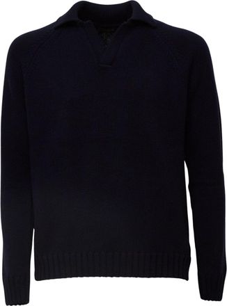 Zanone Pure Wool Raglan Sleeve Open Collar Knit Sweater