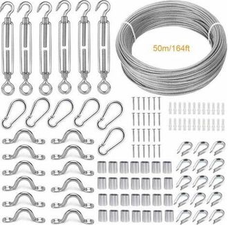 OEM Cuerda De Acero Inoxidable De 50 M - Alambre Recubierto De Pvc De 2 Mm - Con Tensores M5 Y Mosquetones De Acero Inoxidable - Para Barandillas Y Jardin